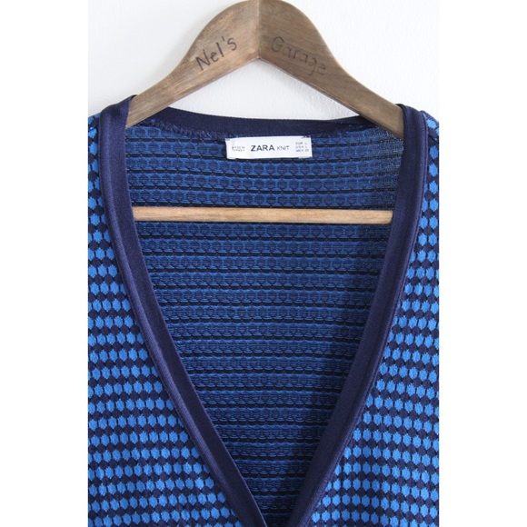 Zara Knit Bright Blue Print Long Buttoned Cardigan Large Preowned - Picture 2 of 6